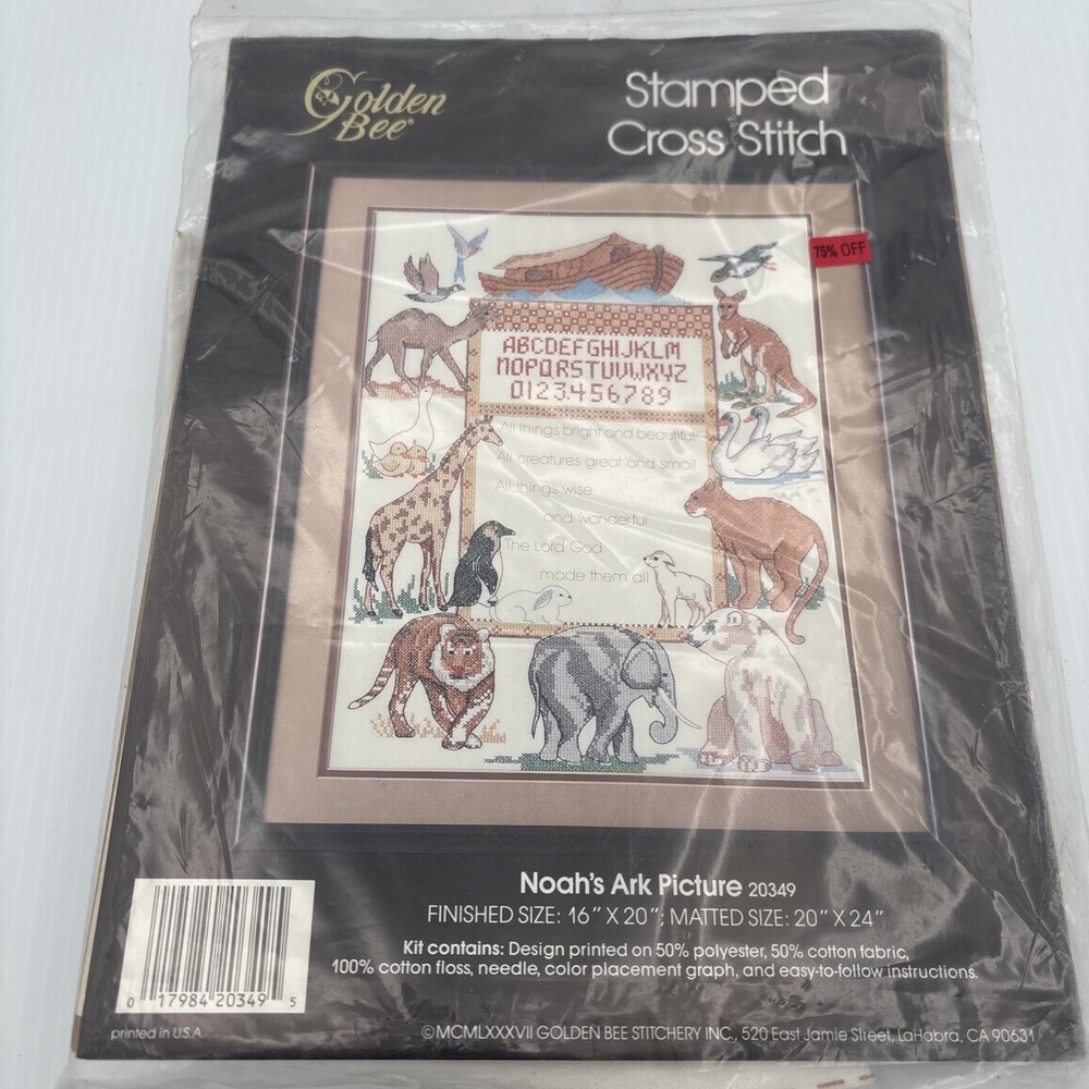 Golden Bee Noah's Ark Picture Sampler 16"X20 Kit stamped cross stitch sealed vtg